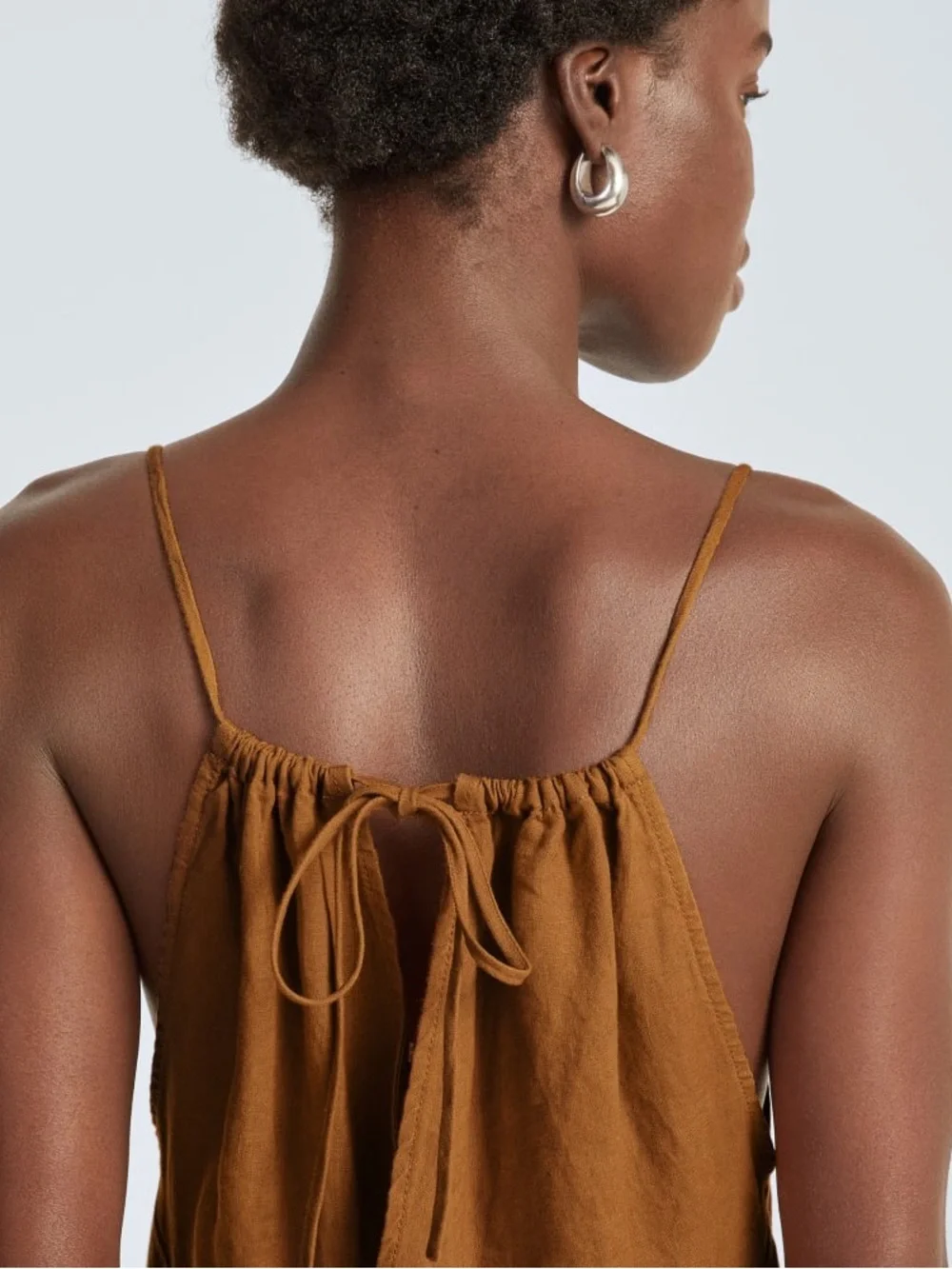 Everlane Linen Shoestring Apron Jumpsuit Spice Brown Small S Wide Leg Boho